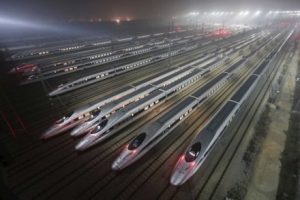 Kereta api cepat di basis maintenance di Wuhan, provinsi Hubei. (Reuters) 