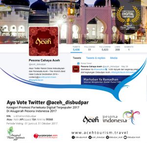 Twitter @aceh_disbudpar dan Lhoknga Nominasi di API Award 2017